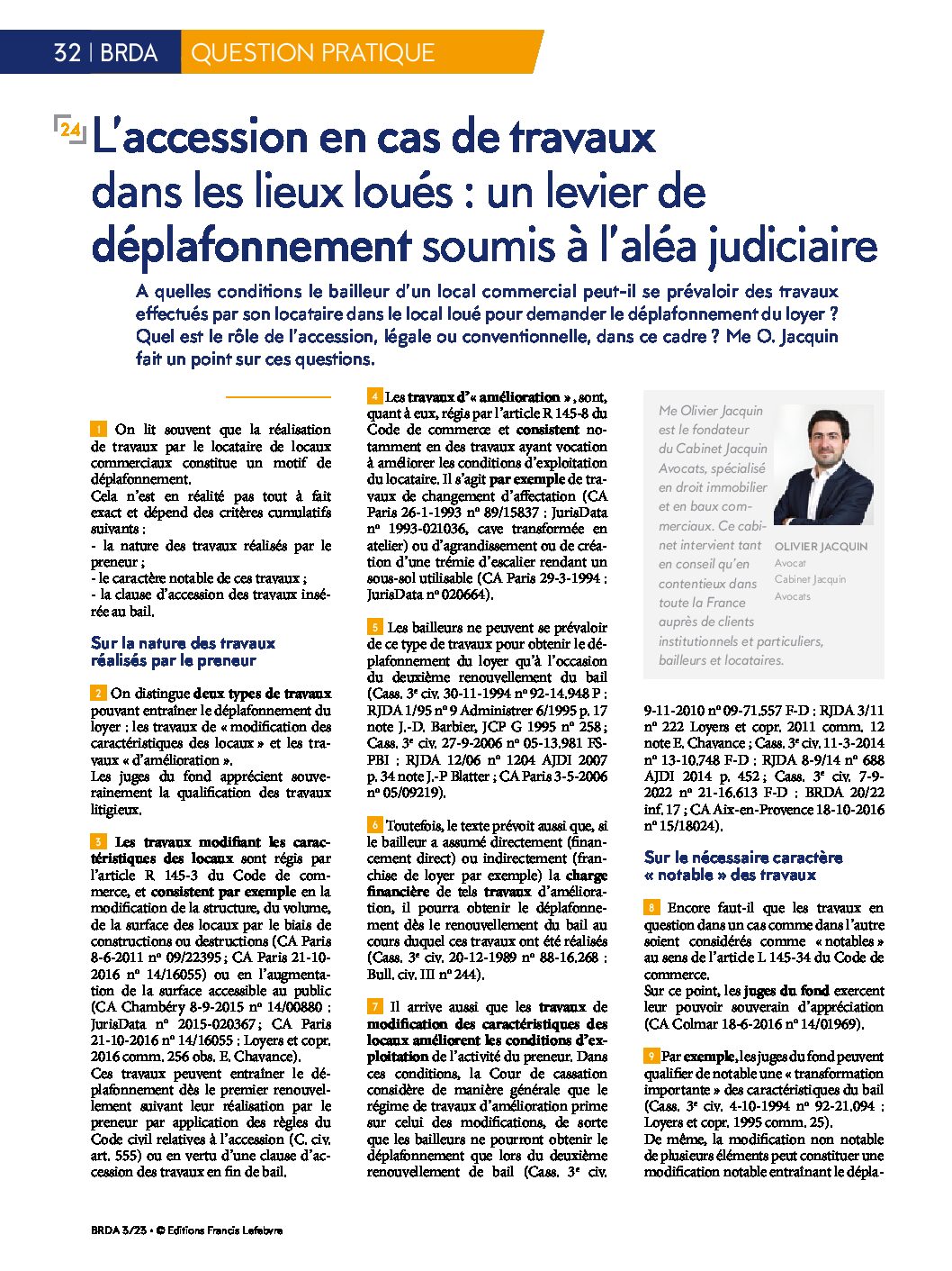 Article BRDA Ed. Francis Lefebvre mars 2023