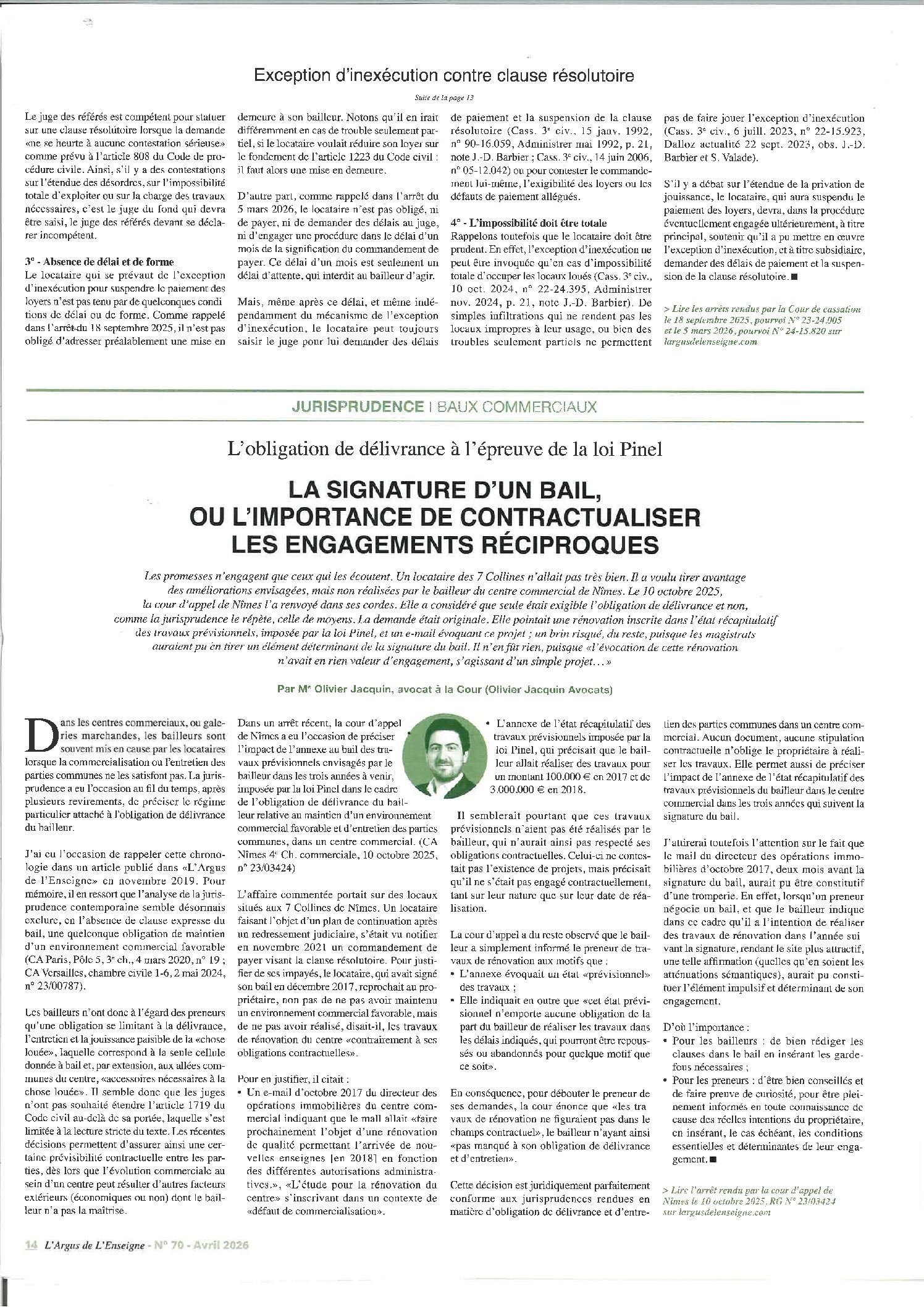 Article Argus de l’Enseigne. Avril 2026